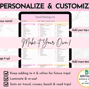 EDITABLE Travel Packing List Template in Google Sheets /excel ...