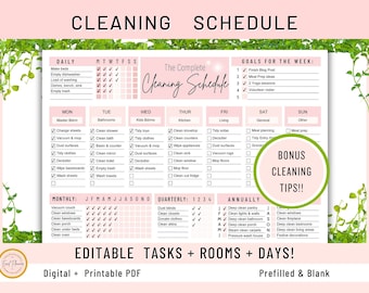 EDITABLE Cleaning Schedule Planner, Digital Weekly Cleaning Checklist, Family Chore Chart, Household Cleaning Printable PDF, ADHD planner