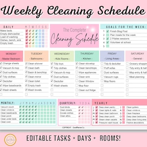 EDITABLE Cleaning Schedule Planner, Digital Weekly Cleaning Checklist, Family Kids Chore Chart List, Household Cleaning Printable PDF, adhd