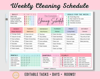 EDITABLE Cleaning Schedule Planner, Digital Weekly Cleaning Checklist, Family Kids Chore Chart List, Household Cleaning Printable PDF, adhd