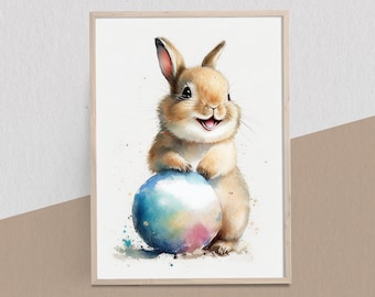 Baby Bunny Watercolor Digital Print, Baby Room Wall Art, Nursery Room Wall Art, Baby Animal Prints, Digital Download Wall Art, Nursery Décor