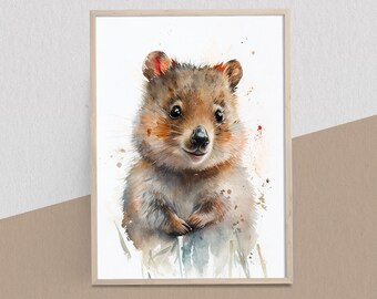 Baby Quokka Watercolor Digital Print, Baby Room Art, Nursery Room Wall Art, Baby Animal Prints, Digital Download Wall Art, Nursery Décor