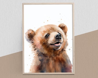 Baby Bear Watercolor Digital Print, Baby Room Wall Art, Nursery Room Wall Art, Baby Animal Prints, Digital Download Wall Art, Nursery Décor