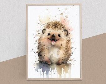 Baby Hedgehog Watercolor Digital Print, Baby Room Art, Nursery Room Wall Art, Baby Animal Prints, Digital Download Wall Art, Nursery Décor