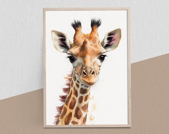 Baby Giraffe Watercolor Print, Baby Room Wall Art, Nursery Room Wall Art, Baby Animal Prints, Digital Download Wall Art, Nursery Décor