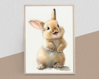 Baby Bunny Watercolor Digital Print, Baby Room Wall Art, Nursery Room Wall Art, Baby Animal Prints, Digital Download Wall Art, Nursery Decor