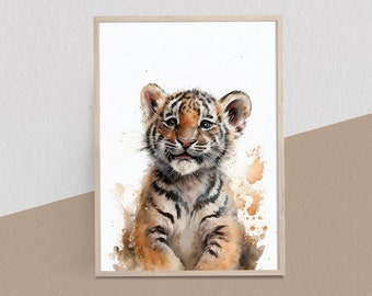 Baby Tiger Watercolor Digital Print, Baby Room Wall Art, Nursery Room Wall Art, Baby Animal Prints, Digital Download Wall Art, Nursery Décor