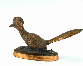 Coppered Bronze Roadrunner Figurine Paperweight 5" Made in Japan Vintage