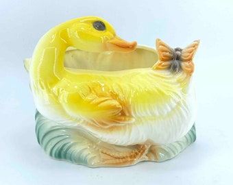 Adorable Vintage Duck and Butterfly Planter California Pottery