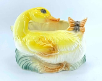 Adorable jardinera vintage de patos y mariposas Cerámica de California