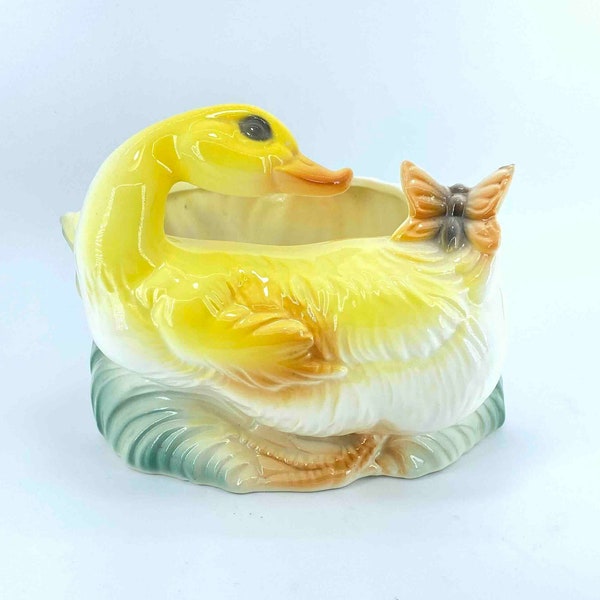 Adorable Vintage Duck and Butterfly Planter California Pottery