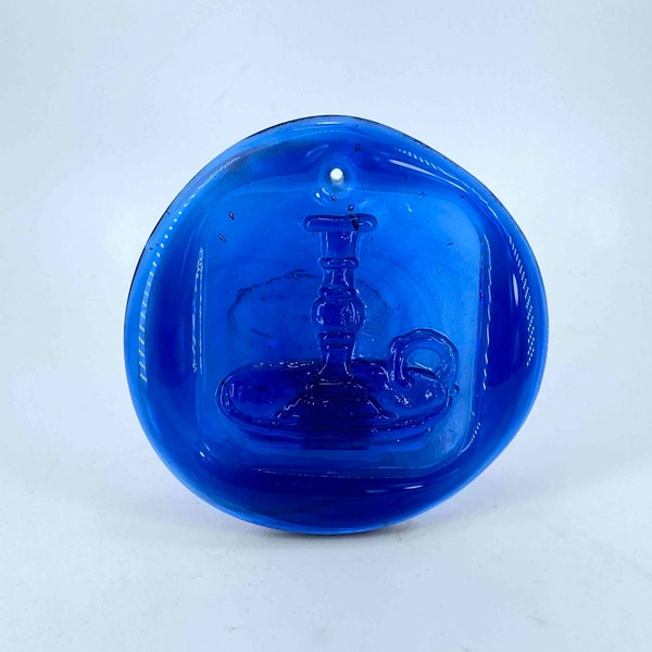 Bougeoir attrape-soleil en verre bleu cobalt Blenko, 3,5 po.