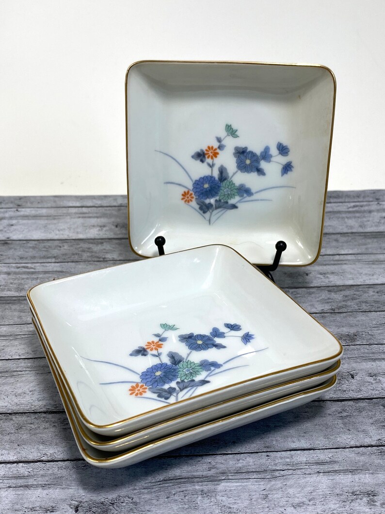 Vintage Japanese Dishes Set of 4 Porcelain Blue Flowers / Etsy