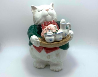 Vintage Fitz & Floyd Cat Butler with Tea Set and Roses 1988