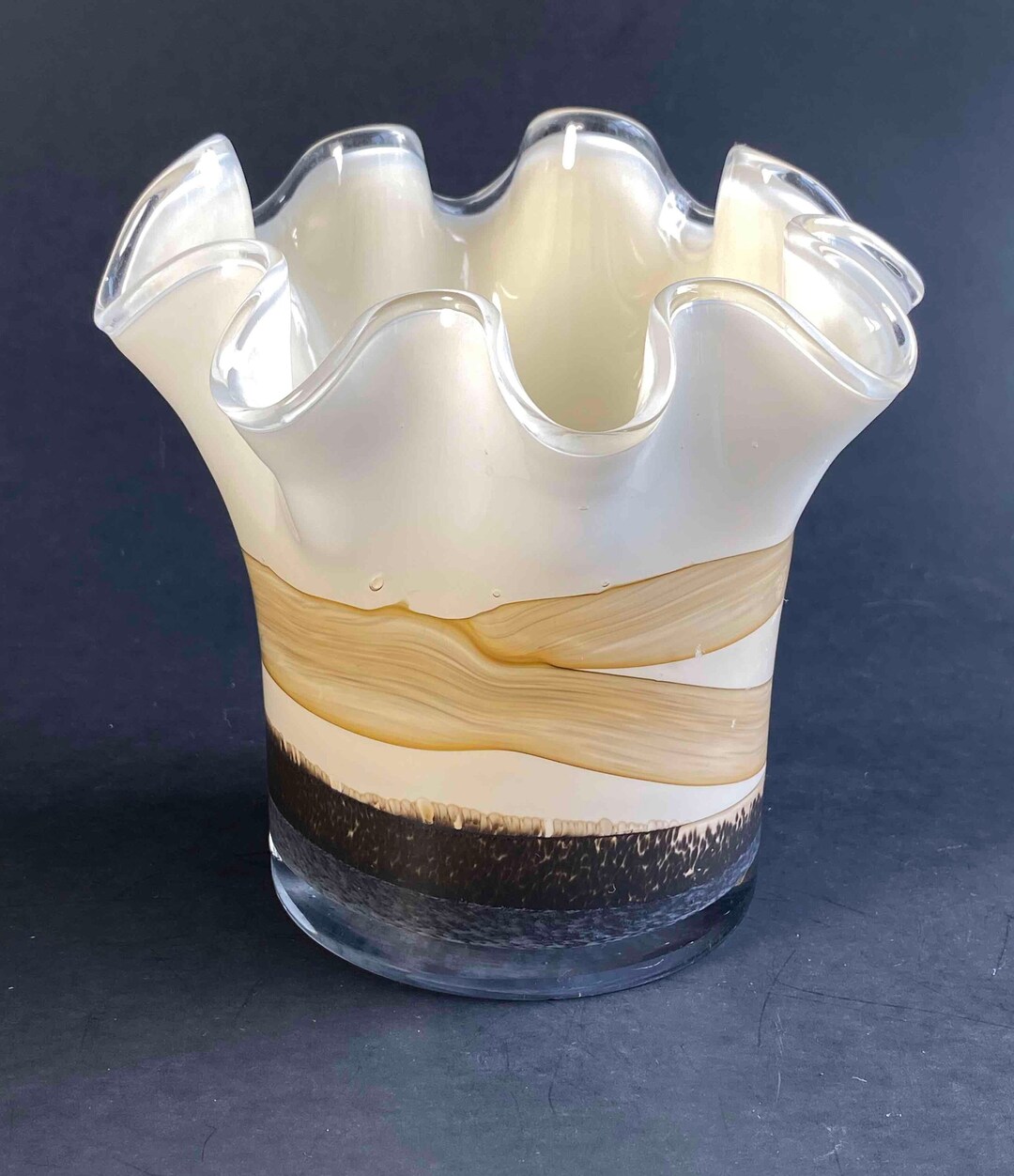 Vintage Josefina Krosno Handmade Glass Handkerchief Cream Etsy