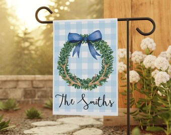 Garden Banner, Customizable Outdoor Flag with Deer Antlers and Family Name, House Decor, Yard Sign, Personalized Garden Gift, Home Outdoor