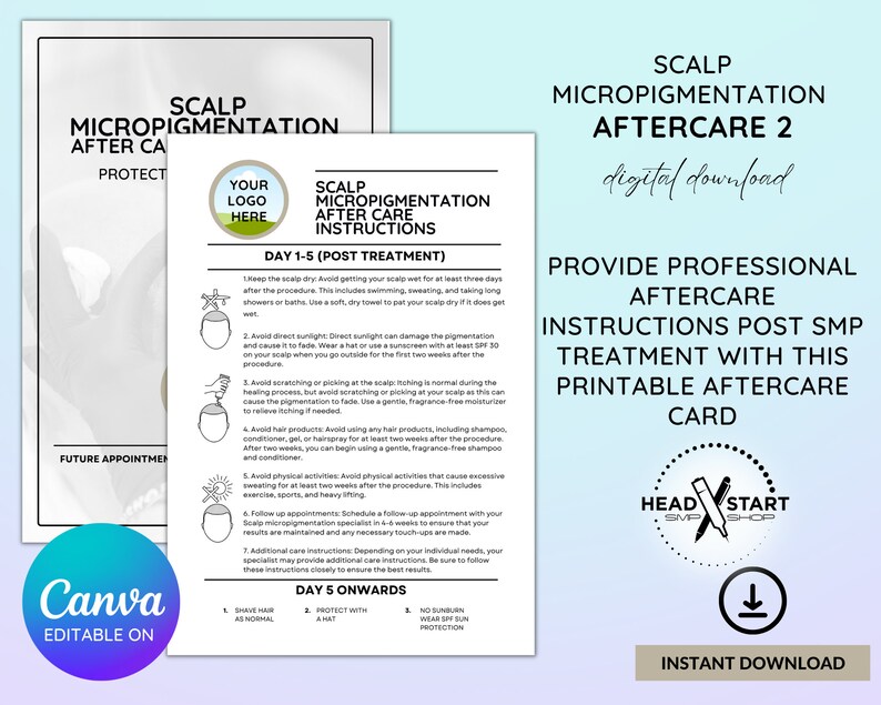 Scalp Micropigmentation SMP Aftercare Instruction Card V2 Instant