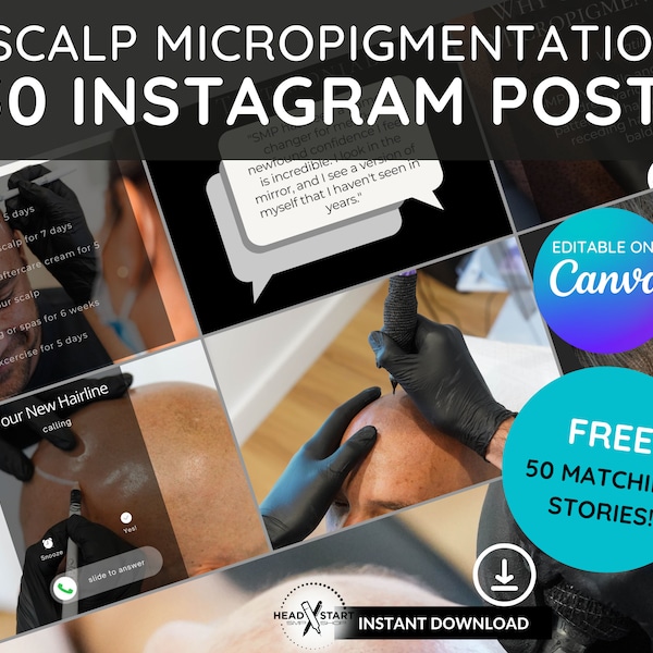 Scalp Micropigmentation Social Media Templates | Instagram Template | SMP PMU Templates | | SMP Instagram Post | Hair Tattooing Posts | Hair