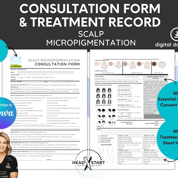 The Best SMP Consultation Form, Treatment Record & Patch Test Consent! For Scalp Micropigmentation, PMU, Cosmetic Tattoo, SMP, Hair Tattoo