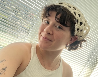 Handmade Crochet Cotton Bandana | Boho Hair Wrap | Stylish Lightweight Summer Headband | Festival Accessory | Cottagecore