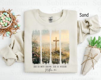 He Is Not Here He is Risen PNG, Easter Sublimation Digital Design Download, Christian Png, Bible Verse Design, Cross Brushstroke Religious