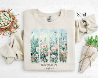 Wachsen in Gnade, Glaube Clipart, Pinselstrich Sublimationsdesign, digitaler Download, christliche Zitate, religiöser Png, DTF, Blumen Jesus Png