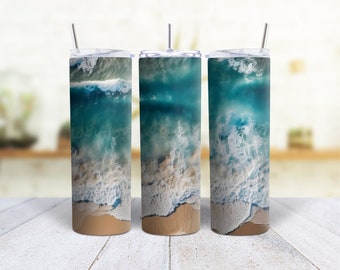Beach Sublimation Tumbler Design, Floral 20 oz Skinny Tumbler Sublimation Design, Instant Digital Download PNG, Straight & Tapered Wrap