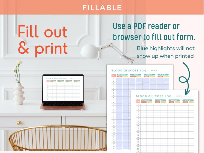 BLOOD GLUCOSE Log Printable Fillable Chart Template For Diabetes Monitoring Daily Weekly BLOOD GLUCOSE Log Printable Fillable Chart Template For Diabetes Monitoring Daily Weekly