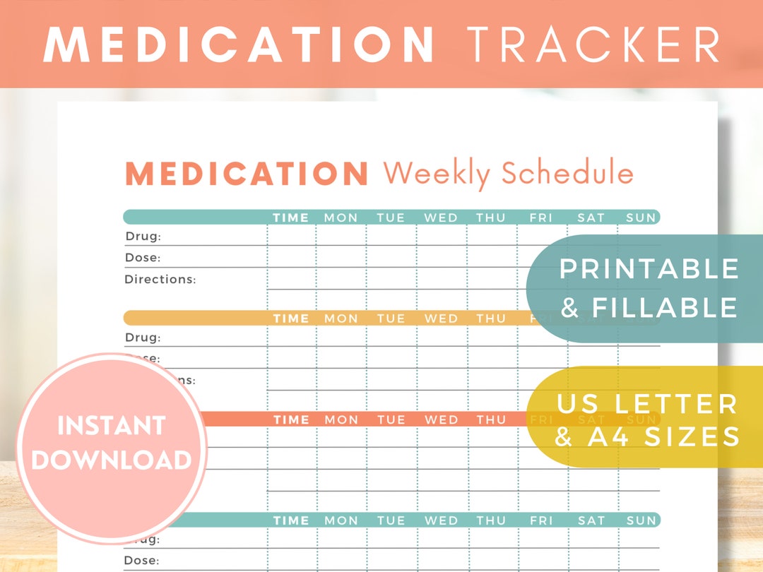 MEDICATION TRACKER Log, Printable &amp; Fillable Chart Template for ...