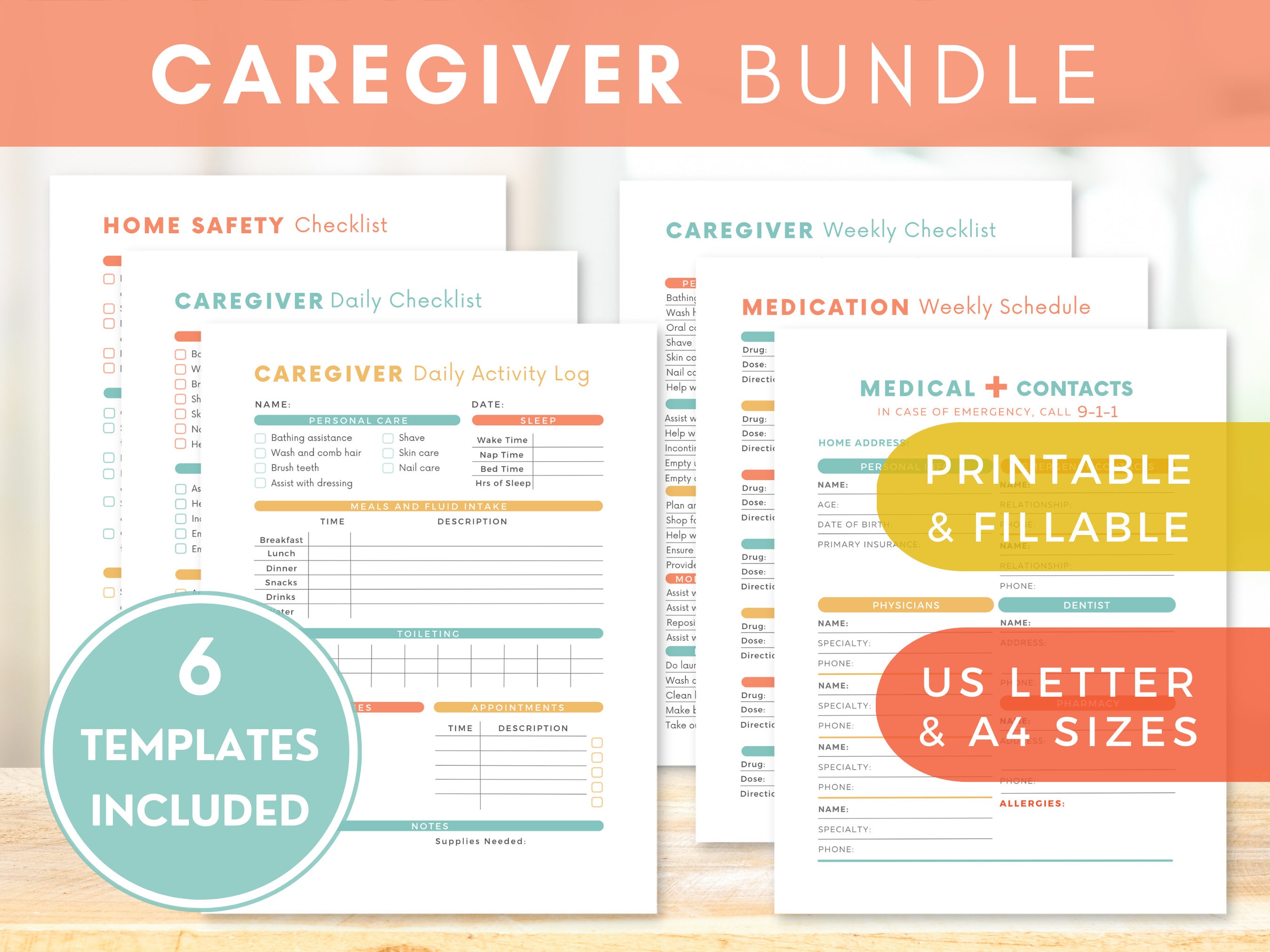 CAREGIVER BUNDLE 6 TEMPLATES for Caregivers, Home Health, Senior Care ...