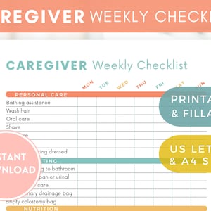 CAREGIVER WEEKLY ACTIVITY Log, Mon to Sun Task Checklist Template for Caregivers, Home Health, Senior Care, Printable & Fillable, Download
