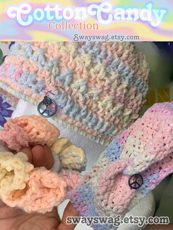 HAT/ACCESSORY SET-Rainbow Colored Bundle- • Hat • Ear Warmer • Hair Scrunchie