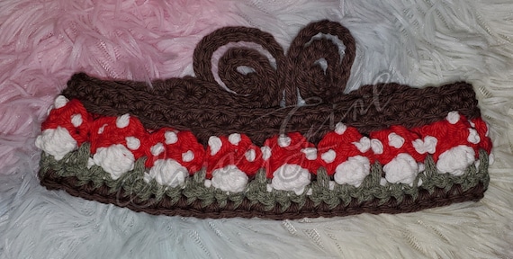 Crochet Mushroom Headband – Cotton Swagband,  red and white mushroom Colors