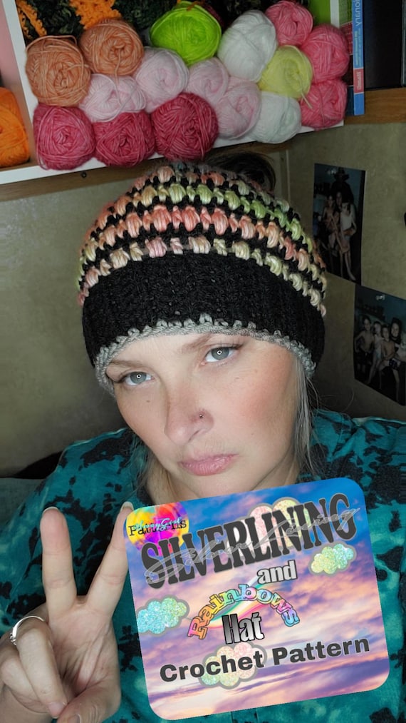 Silverlinings and Rainbows Messy Bun Hat Pdf Crochet Pattern