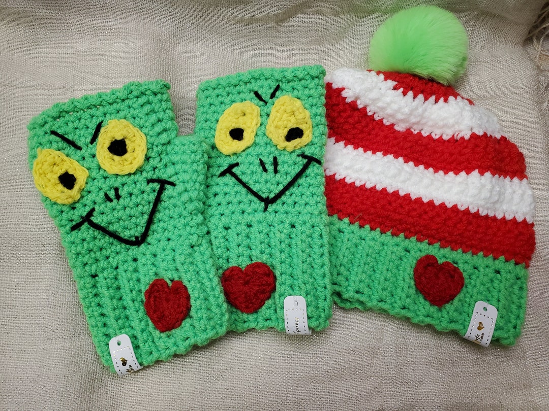 The Grinch Collection the Grinch Fingerless Gloves and Hat Set Etsy