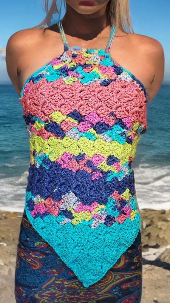 TOP: Diamond Halter Tie-dye colored Summer Top, women's S-L