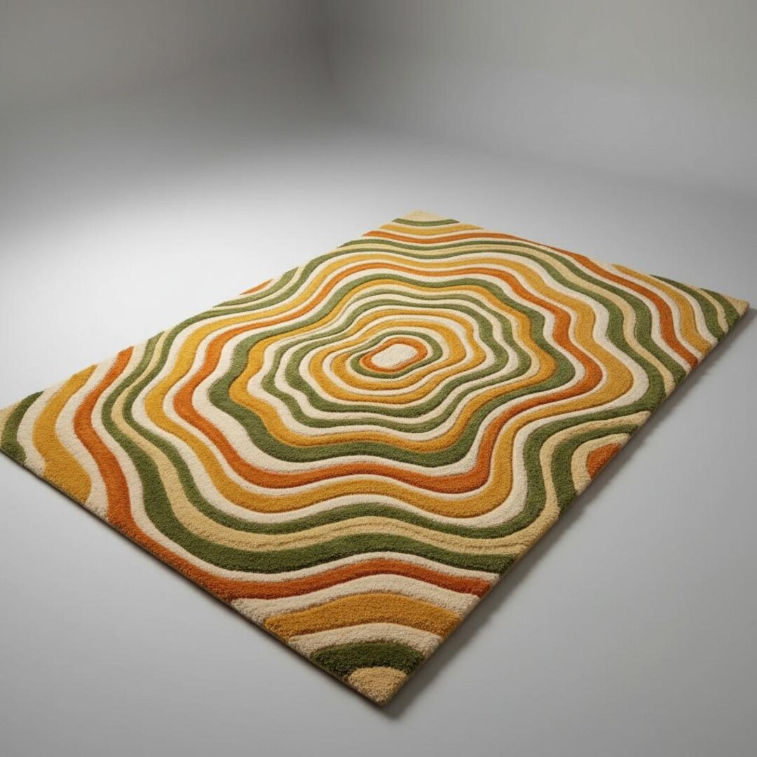 Retro Wave Area Rug, Mid Century Modern Carpet, Abstract Wavy Pattern ...
