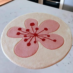 Cherry Blossom Delight Rug in 3x3 6x6 Hand Tufted Round Pink Floral Rug for Dining Room Kitchen Kids Room Flowery Rug