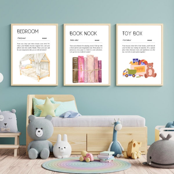 Kinderbundeldefinitieposter | Kinderdefinitiekunst | Slaapkamer, kunstatelier, boekenhoek, studeerruimte, speelgoeddoos, knuffelhoek, speelruimte