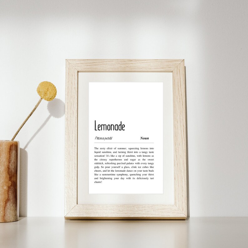 Lemonade Definition Art, Refreshing Summer Decor, Instant Digital