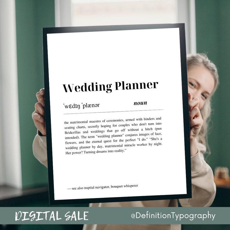 Wedding planner definition typography print event planning decor