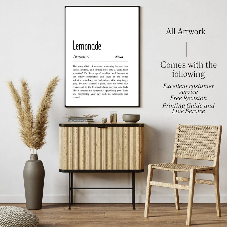 Lemonade Definition Art, Refreshing Summer Decor, Instant Digital