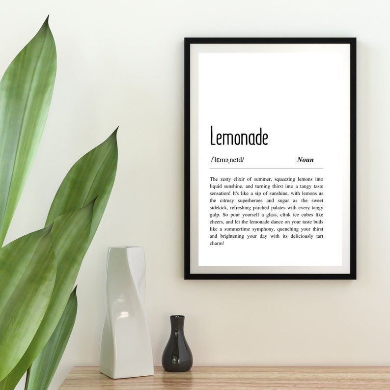Lemonade Definition Art, Refreshing Summer Decor, Instant Digital
