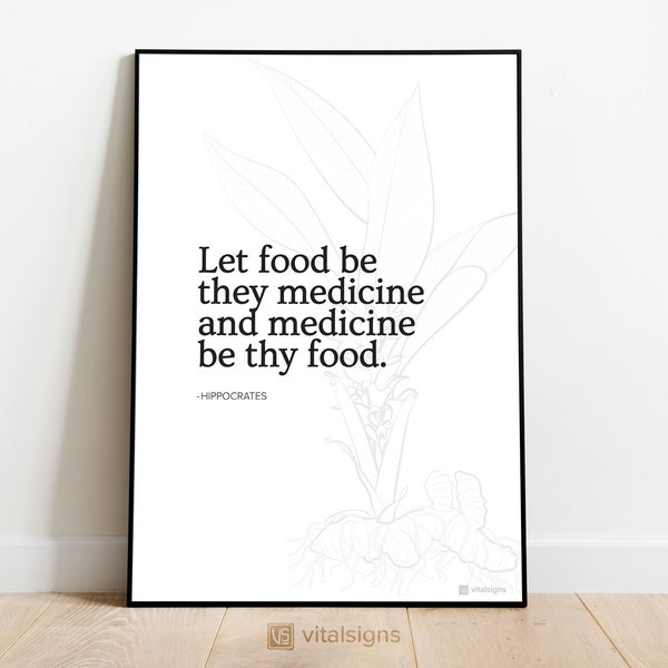 Digital download - Let food be thy medicine, Hippocrates quote, holistic health, wall art printable digital download