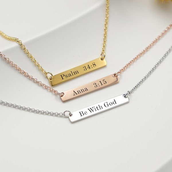 Gepersonaliseerde Bijbelvers ketting, gegraveerde bar ketting, christelijke ketting voor haar, gepersonaliseerde sieraden, christelijk geloof, christelijke sieraden