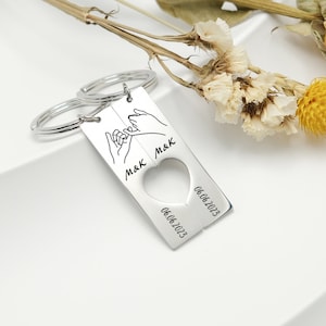 Couple Keychain Set Heart,Personalized Couple Keyring,Matching Keychain For Couple,Anniversary Gift for Him,Keychain for Boyfriend/Husband
