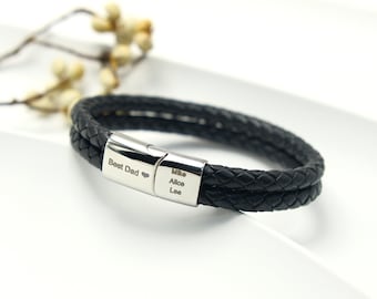 Engraved Leather Bracelet for Dad,Personalised Leather Bracelet,Hidden Message Black Brown Bracelet,Custom Mens Bracelet,Birthday Gift
