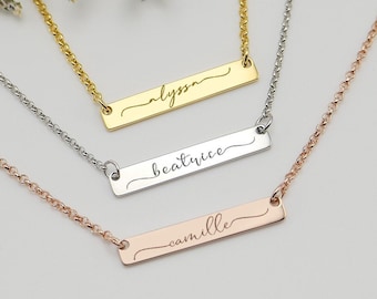 Dainty Bar Name Necklace, Gold Engraved Mama Necklace, Personalised Necklace For Woman,Personalised Jewellery,Birthday Gift,Mothers Day Gift