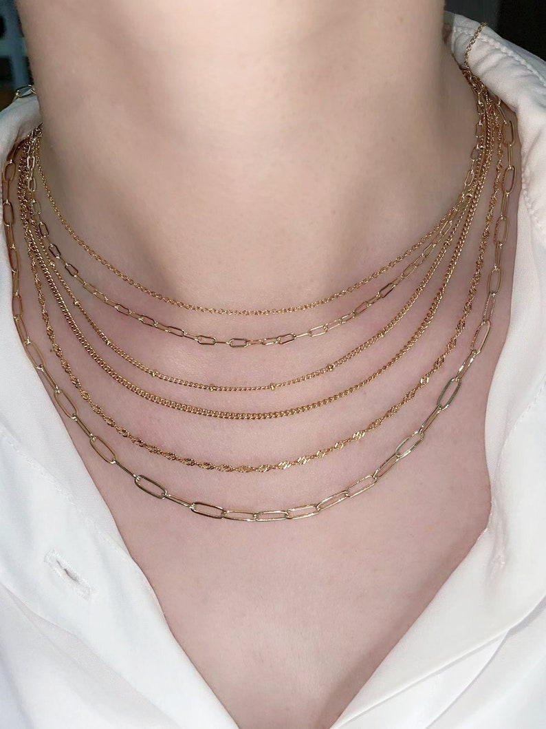 Minimalistische gouden ketting, sierlijke Rolo-ketting, link paperclipketting, kralenketting, kinketting, twistketting, dagelijkse kettingketting, gepersonaliseerde geschenken afbeelding 5