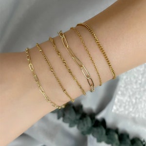 Gold Plated Dainty Bracelet,Minimalist Bracelet,Link Paperclip Chain,Rolo Chain,Bead Chain,Curb Chain,Twist Chain,Everyday Bracelet Chain